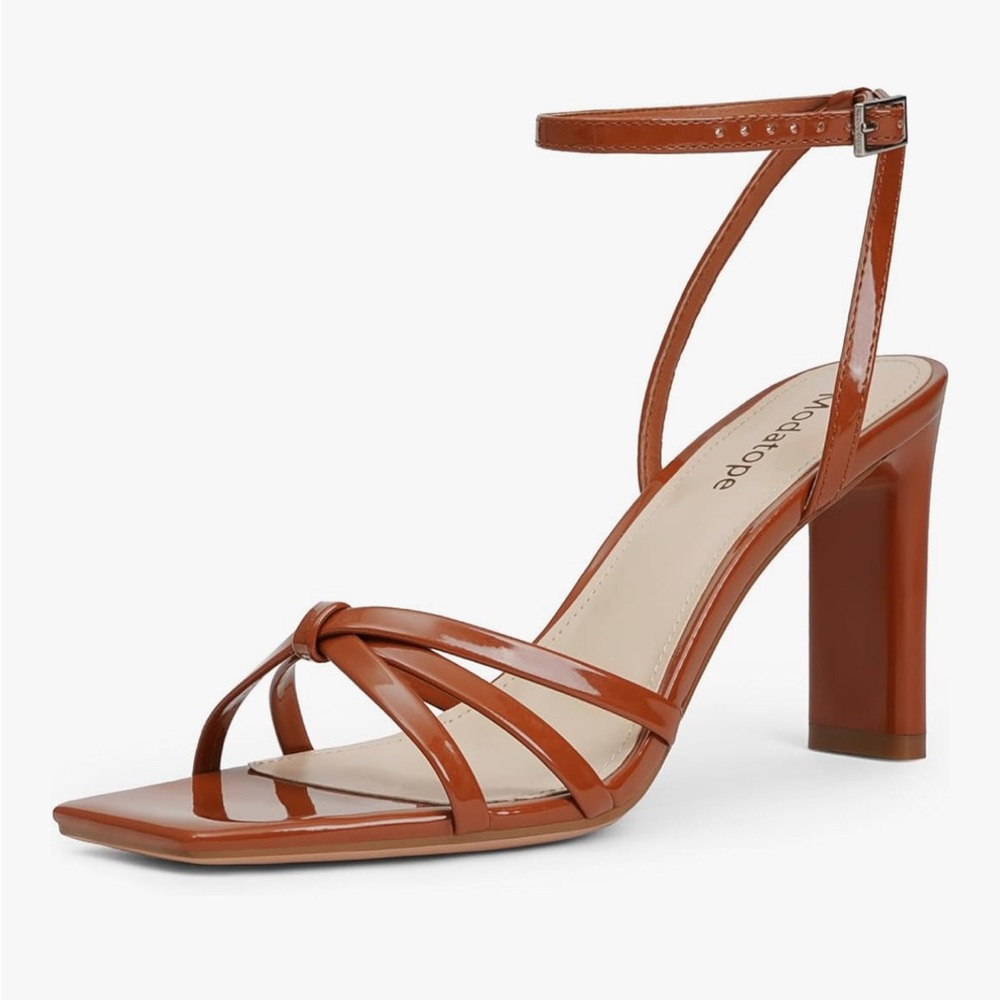 NWOB-Modatope Womens Sandals Square Open Toe Chunky High Heels Strappy Ankle.